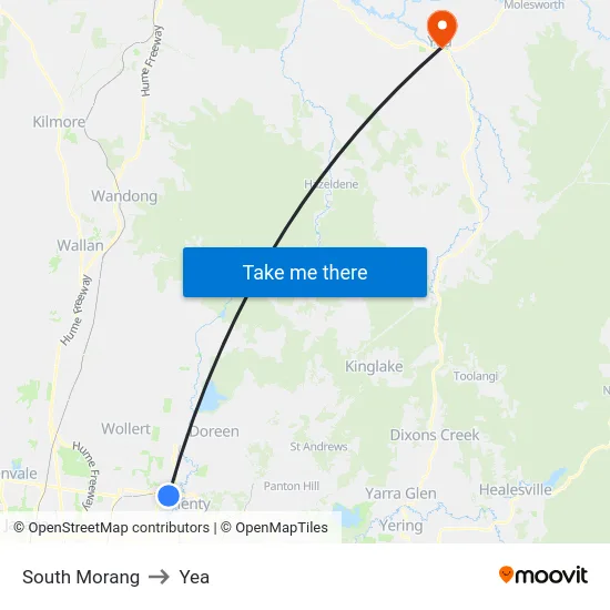 South Morang to Yea map