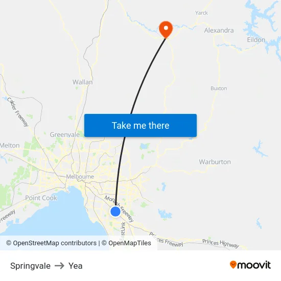 Springvale to Yea map