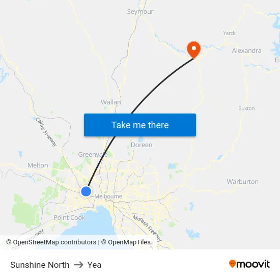 Sunshine North to Yea map