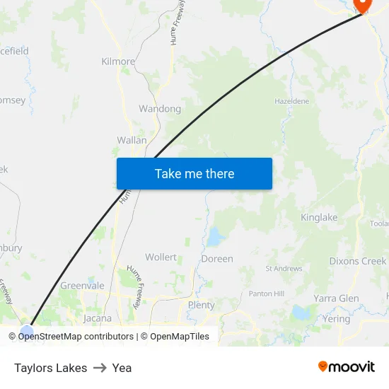 Taylors Lakes to Yea map