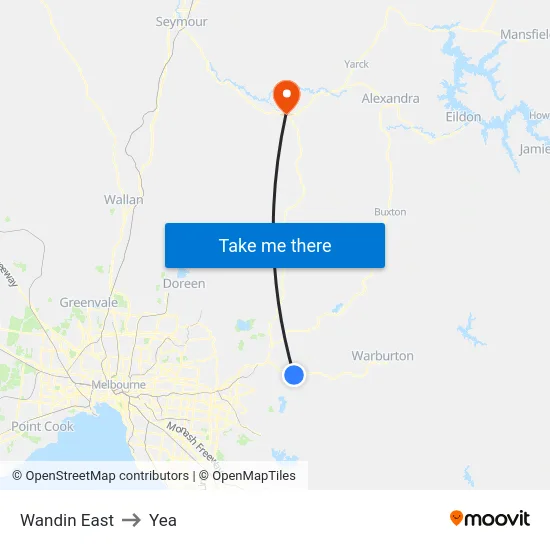 Wandin East to Yea map