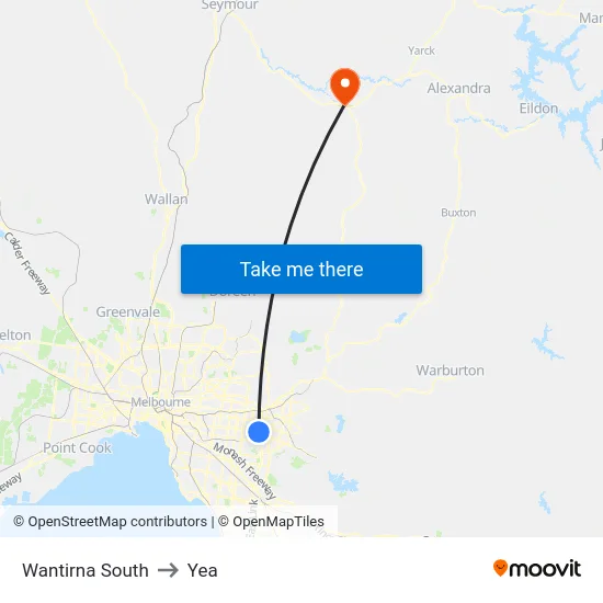 Wantirna South to Yea map