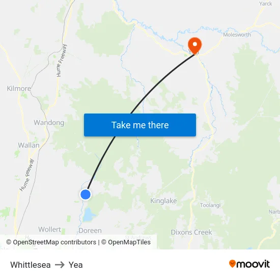 Whittlesea to Yea map