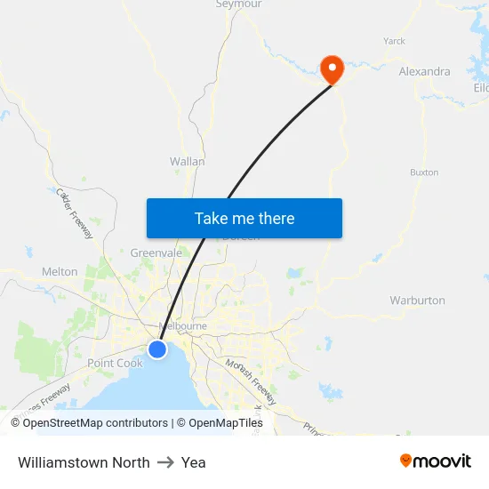 Williamstown North to Yea map