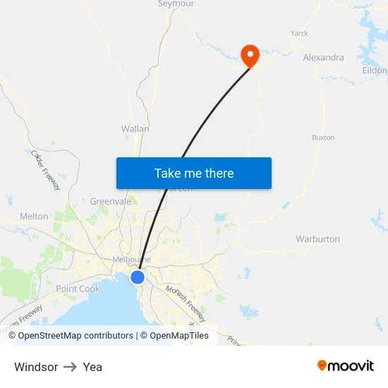 Windsor to Yea map