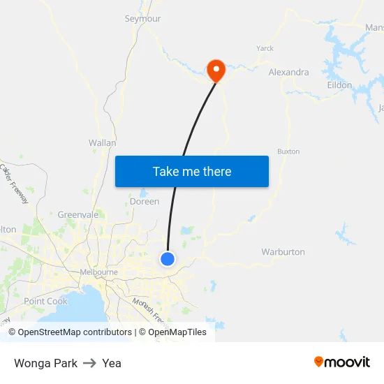Wonga Park to Yea map
