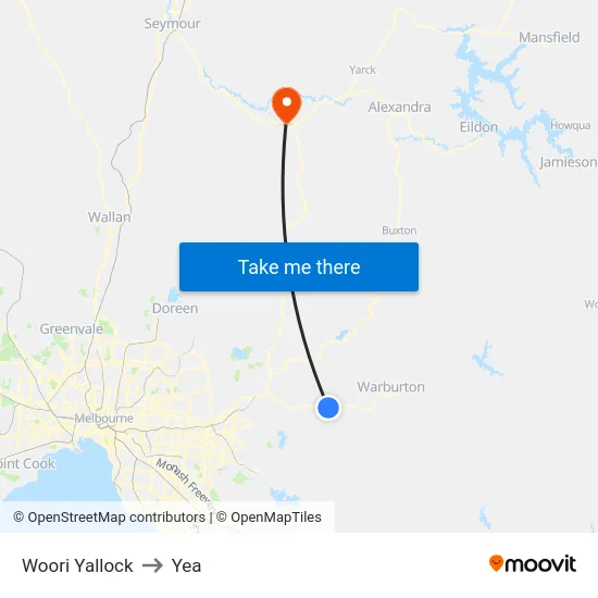 Woori Yallock to Yea map