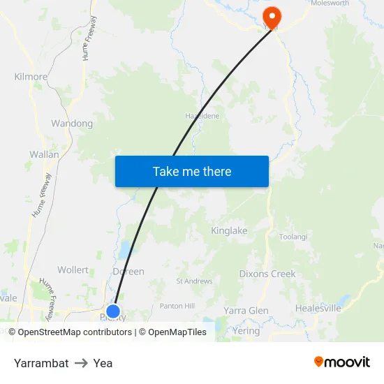 Yarrambat to Yea map