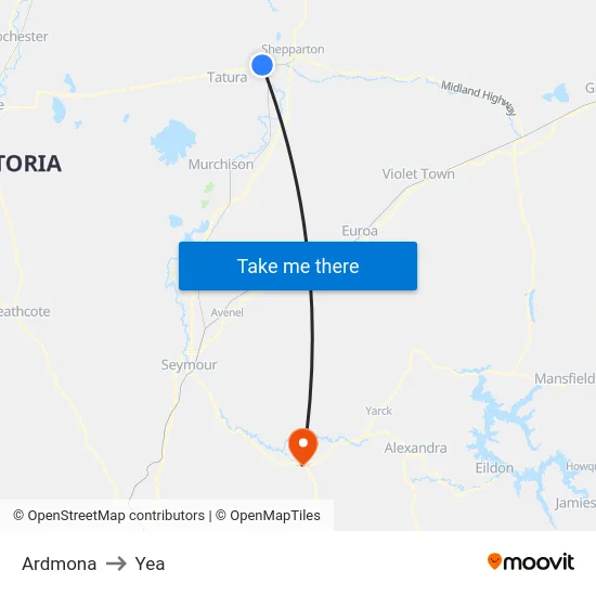 Ardmona to Yea map
