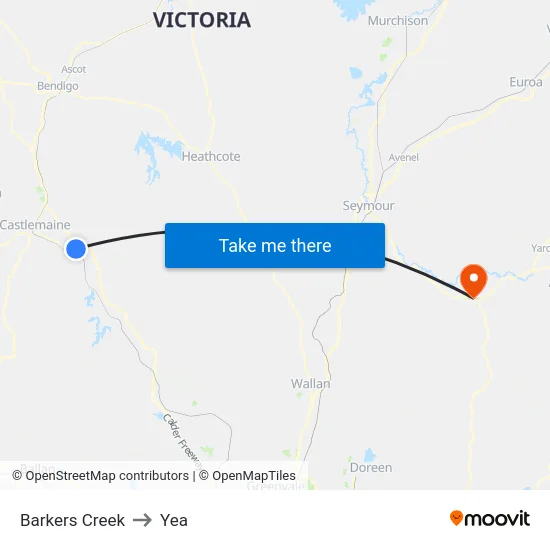 Barkers Creek to Yea map
