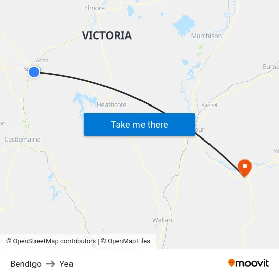 Bendigo to Yea map