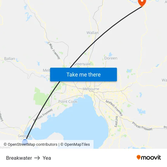 Breakwater to Yea map