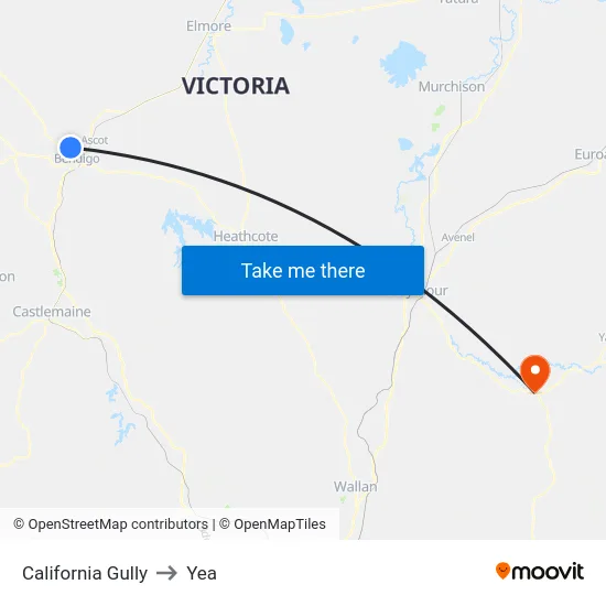 California Gully to Yea map