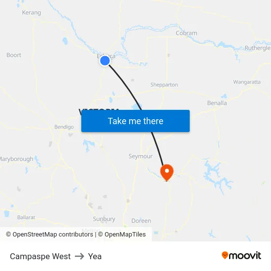 Campaspe West to Yea map