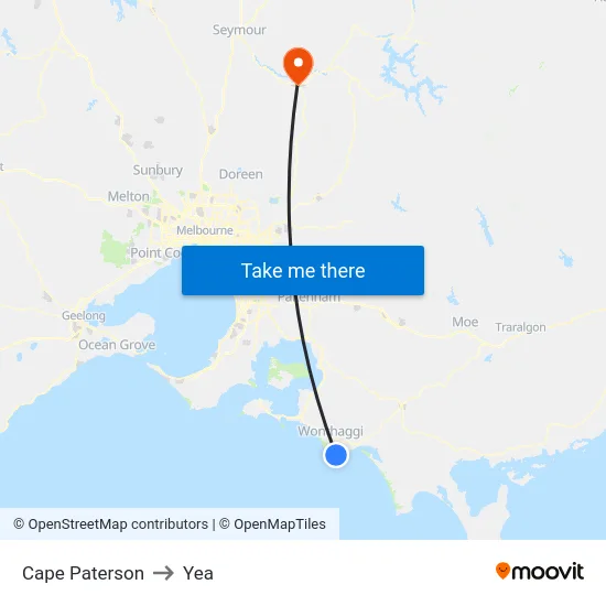 Cape Paterson to Yea map