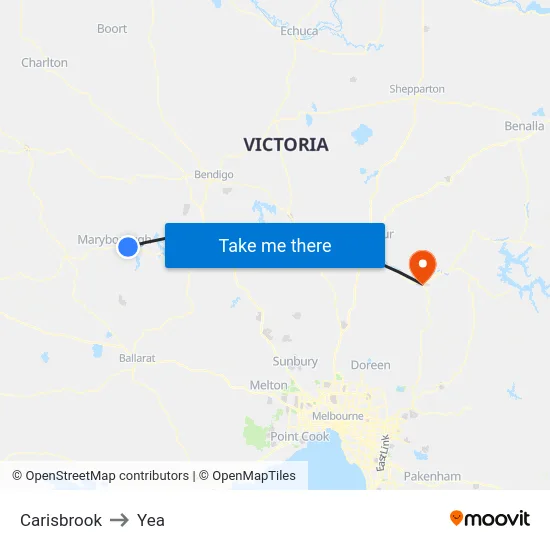 Carisbrook to Yea map