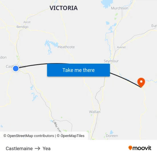 Castlemaine to Yea map