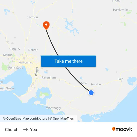 Churchill to Yea map