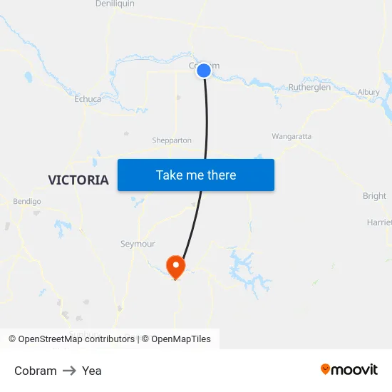 Cobram to Yea map