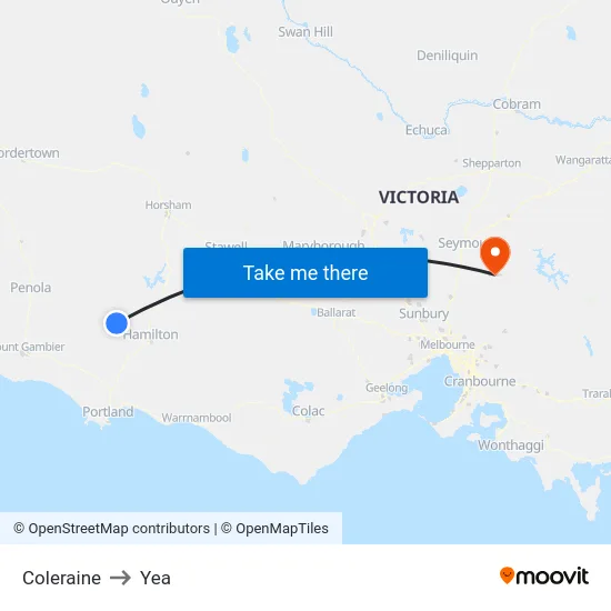 Coleraine to Yea map