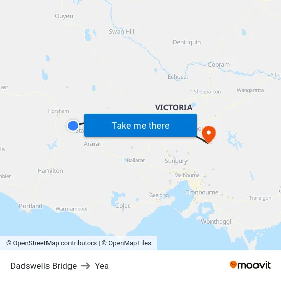 Dadswells Bridge to Yea map