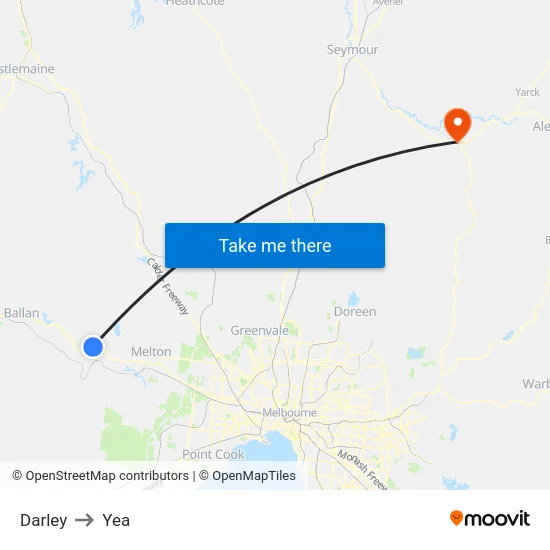 Darley to Yea map
