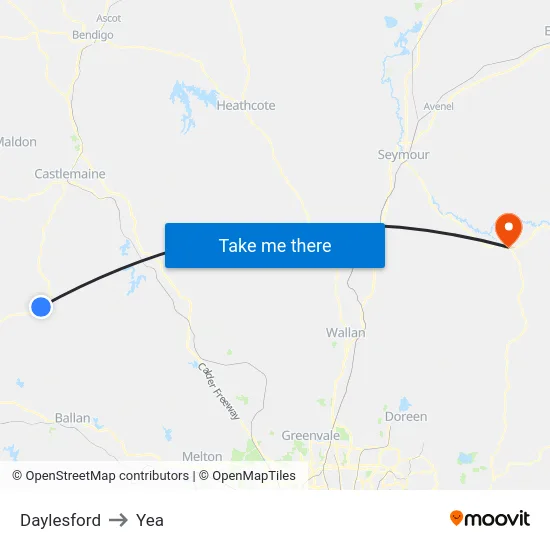 Daylesford to Yea map