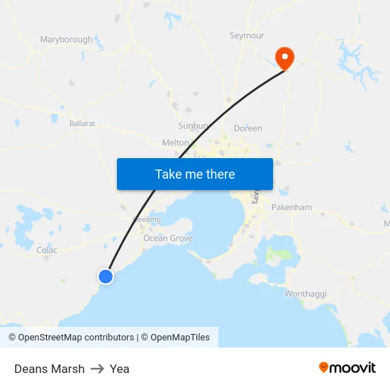 Deans Marsh to Yea map