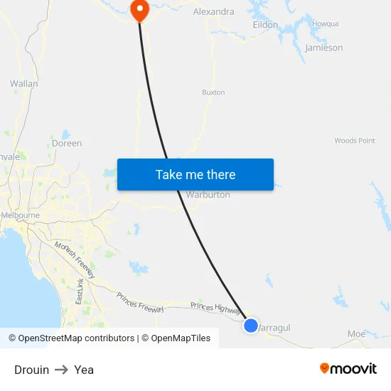 Drouin to Yea map
