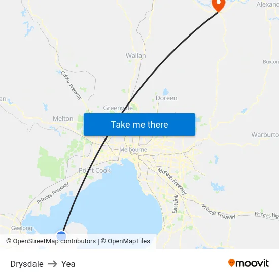 Drysdale to Yea map