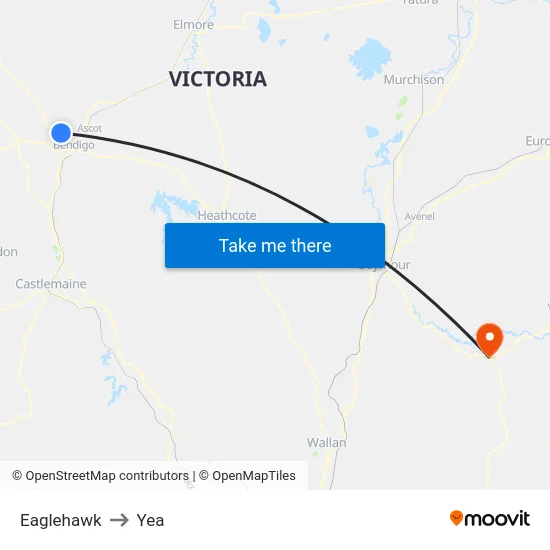 Eaglehawk to Yea map