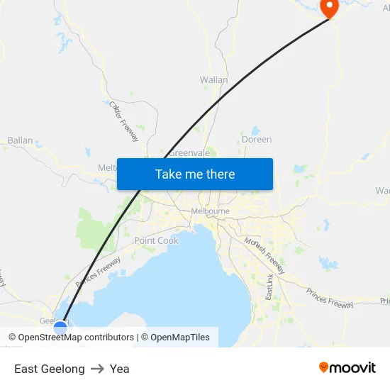 East Geelong to Yea map