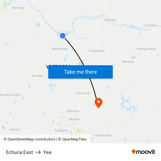 Echuca East to Yea map