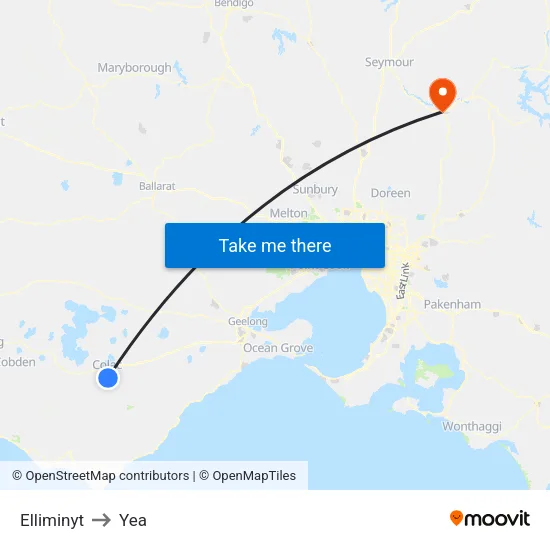 Elliminyt to Yea map