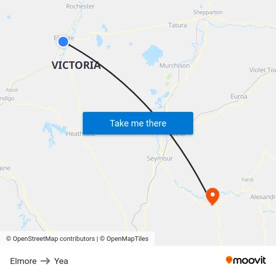 Elmore to Yea map