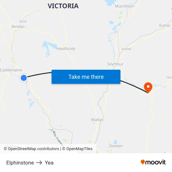 Elphinstone to Yea map