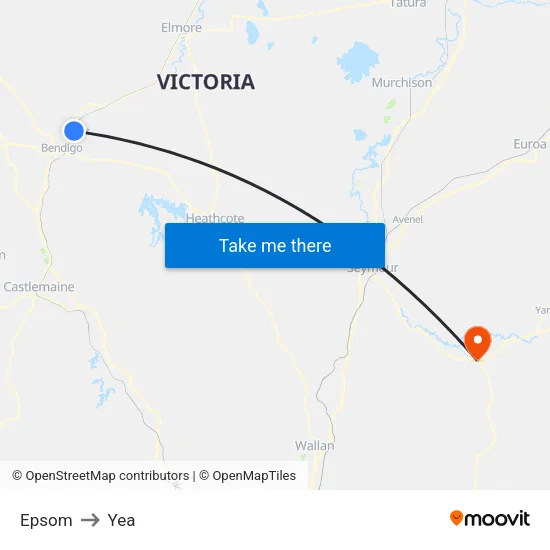 Epsom to Yea map