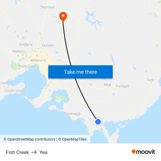 Fish Creek to Yea map