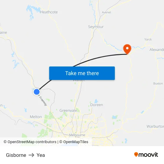 Gisborne to Yea map