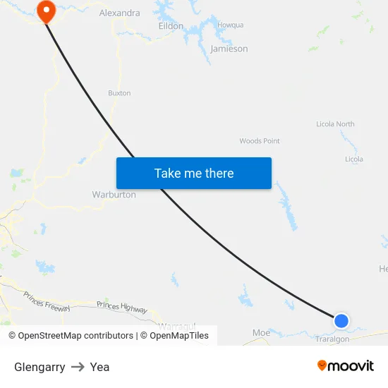 Glengarry to Yea map