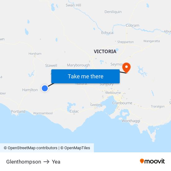 Glenthompson to Yea map