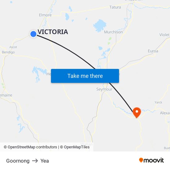 Goornong to Yea map