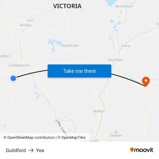 Guildford to Yea map