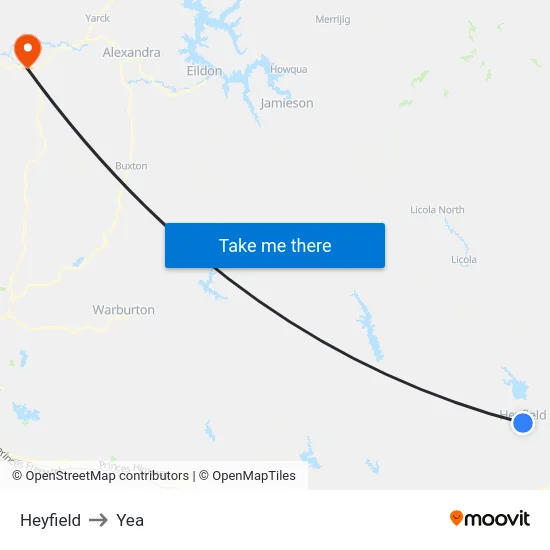 Heyfield to Yea map