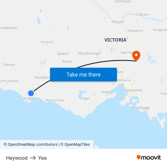 Heywood to Yea map