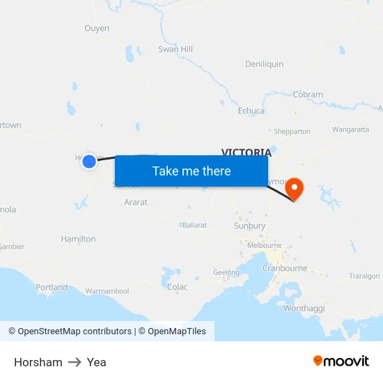 Horsham to Yea map