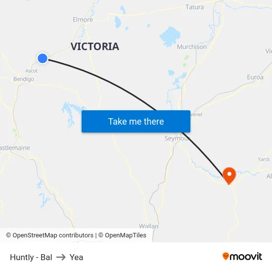 Huntly - Bal to Yea map