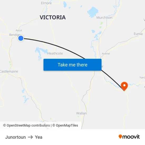 Junortoun to Yea map