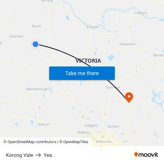 Korong Vale to Yea map
