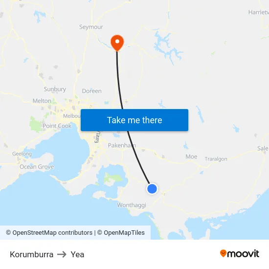 Korumburra to Yea map